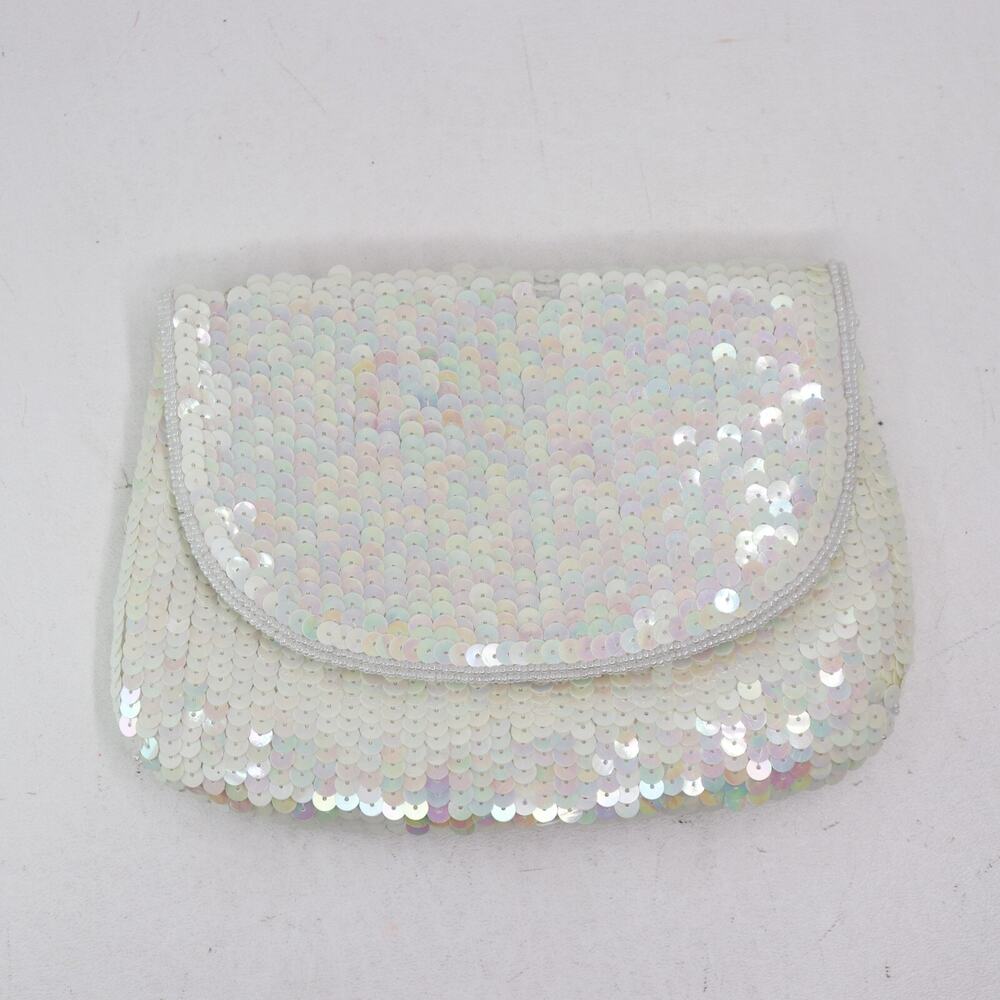 Vtg Bechamel Crossbody Handbag Women White Iridescent Sequins Purse Shoulder Bag